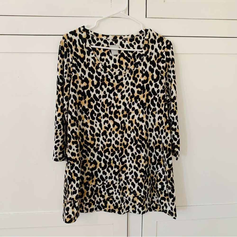 Chico’s Leopard Print ¾ Sleeve Blouse Size Medium